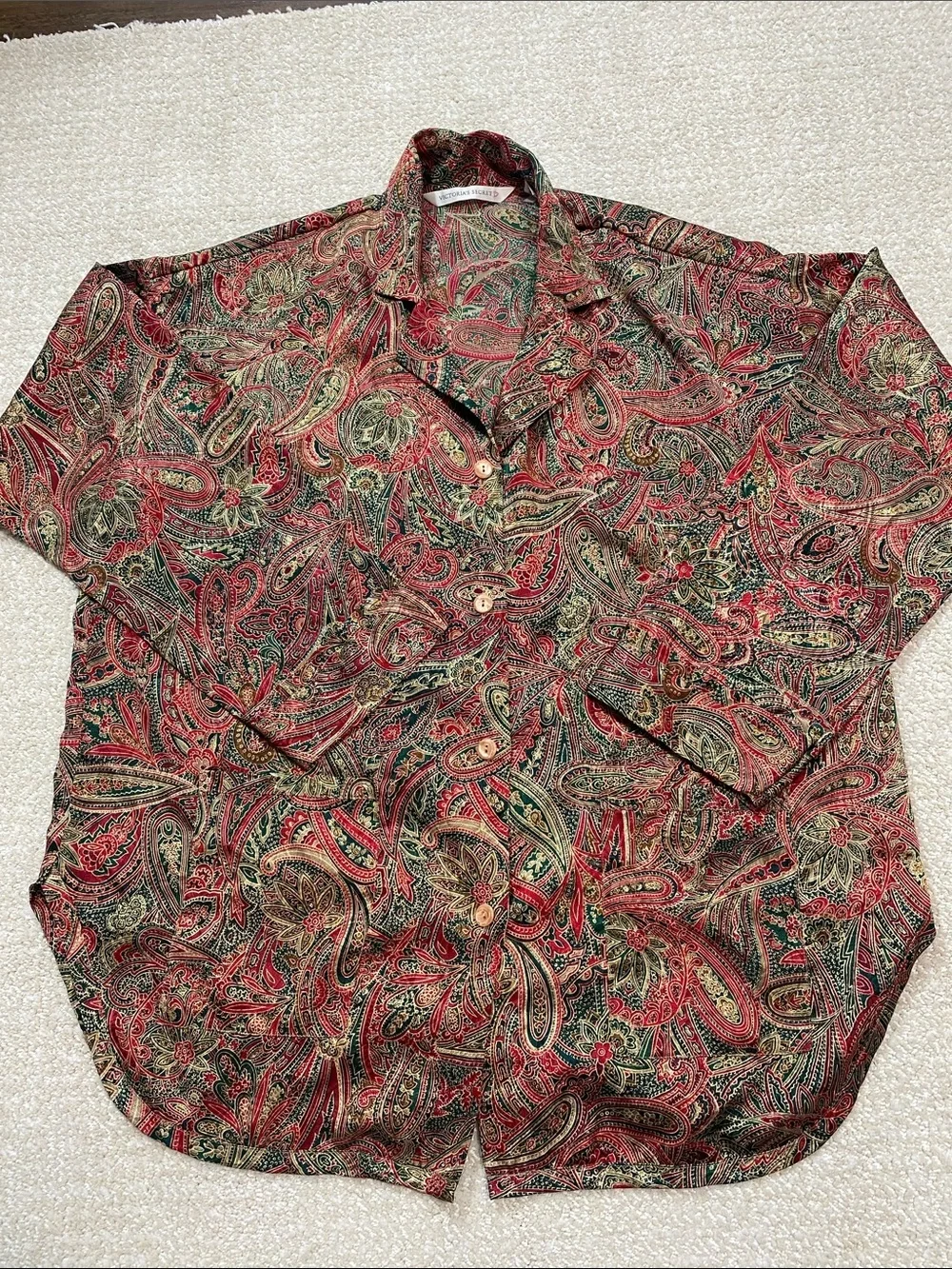 Victoria's Secret vintage 90s Paisley Button-Up Blouse in Red, Green & Gold